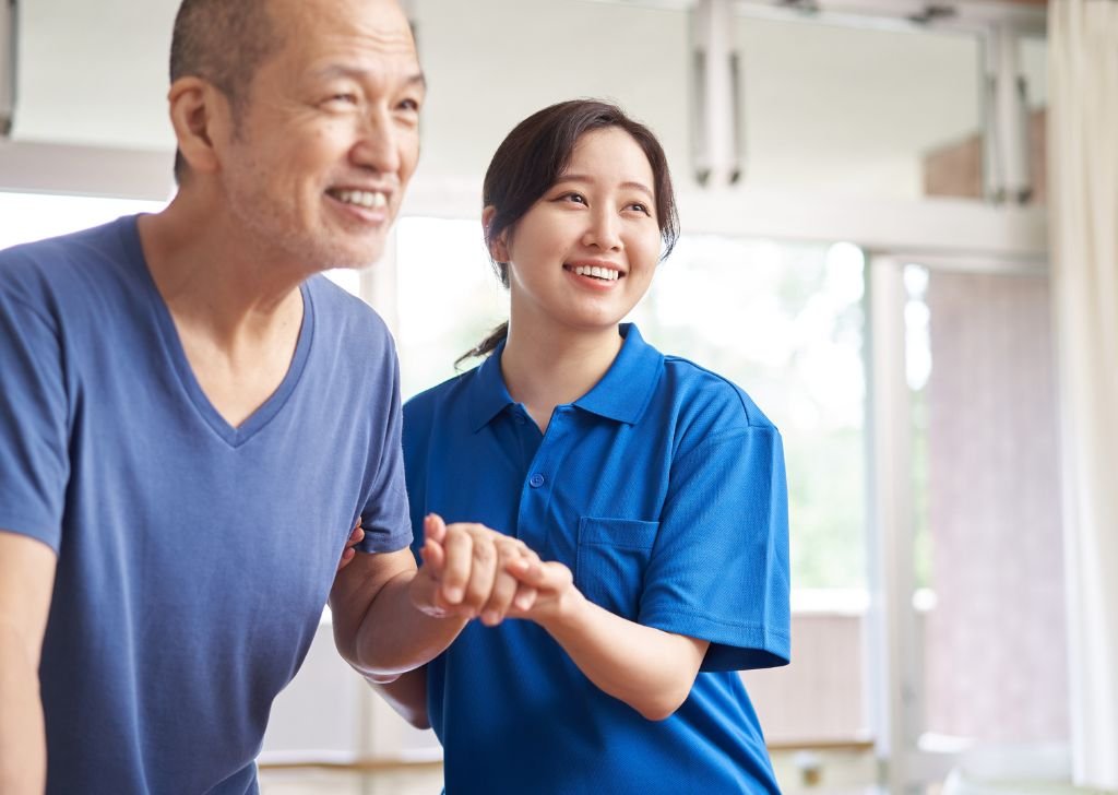 A stroke patient recovering from percussive therapy.