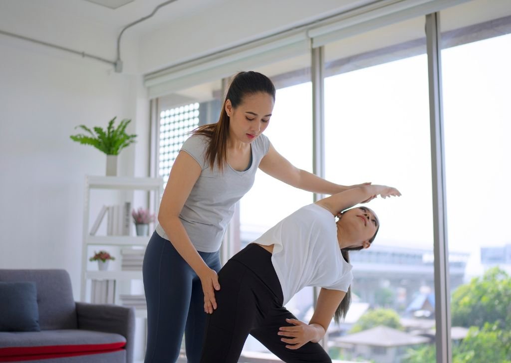 A scoliosis patient performing core strengthening exercises.