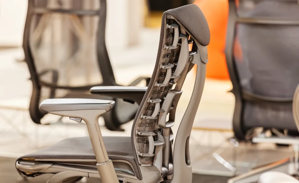An office chair with full lumbar and ergonomic support.