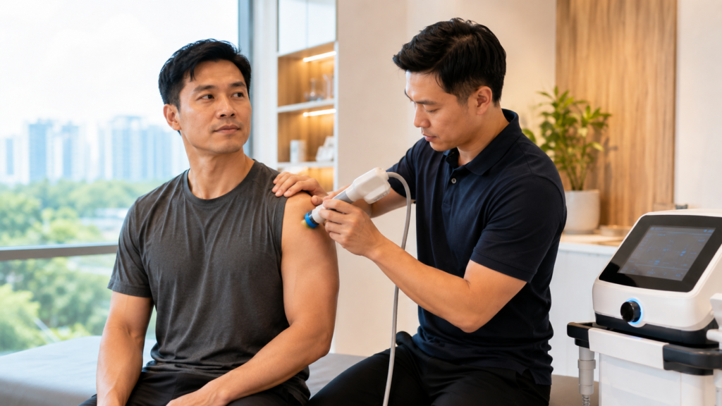 Shockwave therapy for shoulder tendon pain